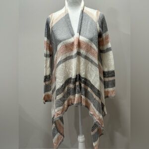 Almost Famous Pink/GrayWhite Striped Open Cardigan Size Medium